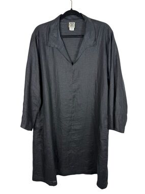 CTC Linens Black Linen Collared Tunic Shirt Dress Quiet Luxury Minimalist Sz XL